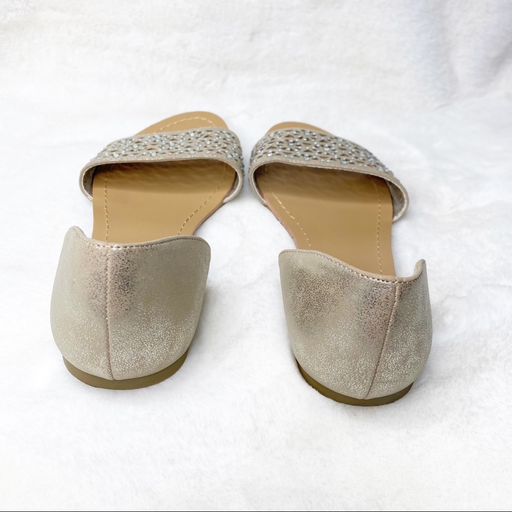 Nicole Champagne Shimmer Flat Open Toe Sandals - Picture 4 of 6